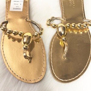 Franco Sarto Gold Beaded Thong Sandals